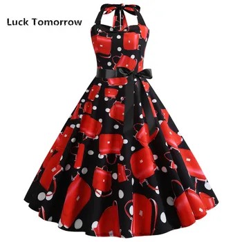 Women Sexy Backless Halter Summer Dress Red Bag Print Big Swing Vintage Dress High Waist A-Line Elegant Party Dress Robe Femme
Women Sexy Backless Halter Summer Dress Red Bag Print Big Swing Vintage Dress High Waist A-Line Elegant Party Dress Robe Femme