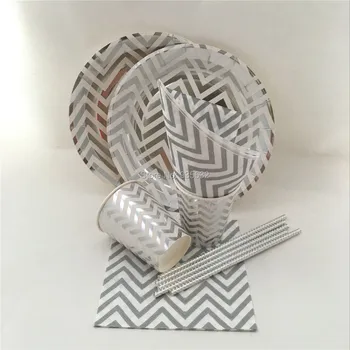 61pcs Metallic Foil Gold Silver Chevron Disposable Paper Tableware Set Paper Plate Cup Straw Napkins for Party Wedding
61pcs Metallic Foil Gold Silver Chevron Disposable Paper Tableware Set Paper Plate Cup Straw Napkins for Party Wedding