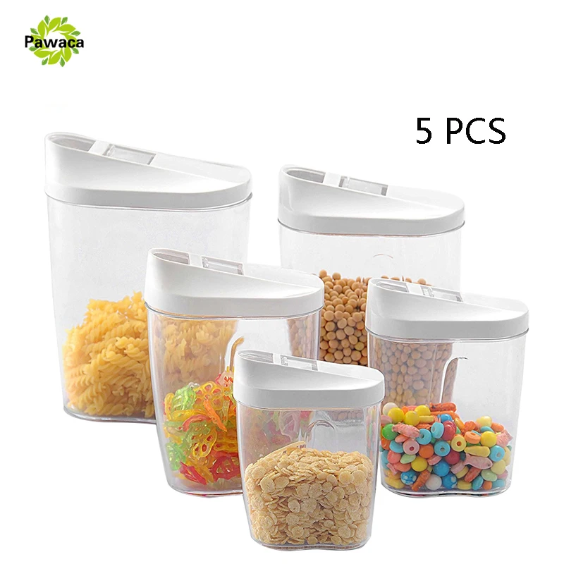 

5pcs/set Plastic Food Storage Box Sealed Crisper Grains Tank Storage Sorting Food Box Container with with Pour Lid Kitchen Tool