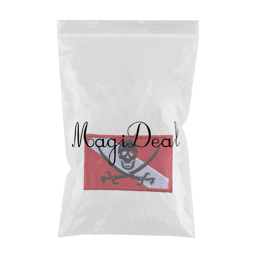MagiDeal Embroidered Iron-On Pirate Flag Patch Emblem Souvenir For Underwater Scuba Divers