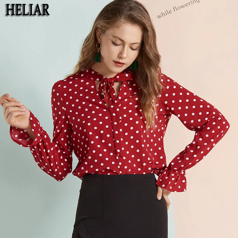 HELIAR Office Lady OL Women Blouse Shirt Vintage Red Polka Dot Tops Ruffle Sleeve Loose Streetwear Blouse 2019
HELIAR Office Lady OL Women Blouse Shirt Vintage Red Polka Dot Tops Ruffle Sleeve Loose Streetwear Blouse 2019