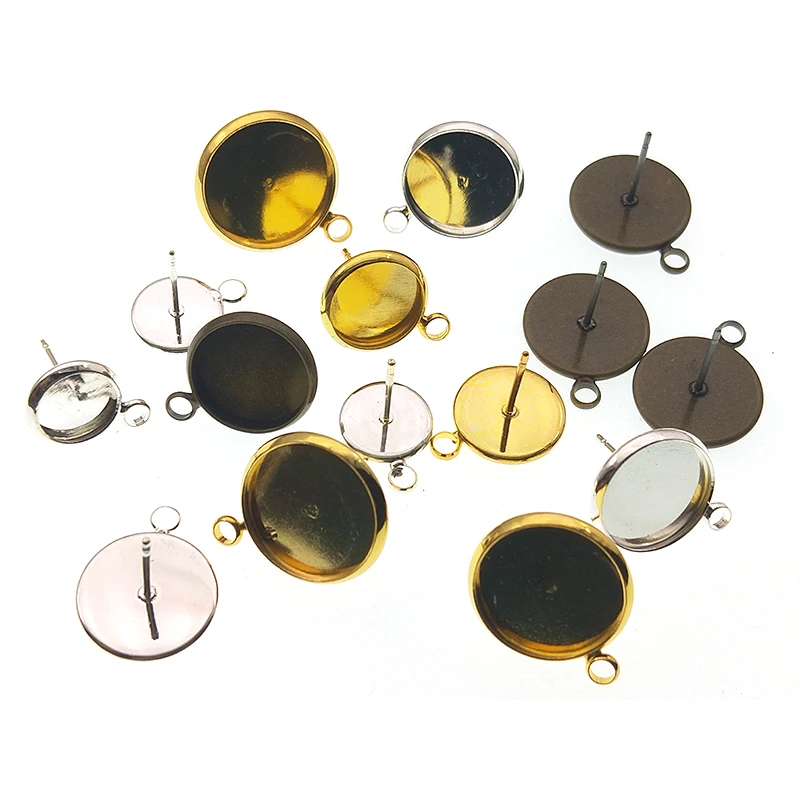 20pc Gold Silver Round Stud Earring Bezel Post Earrings with Loop Hang Earring Blank Cameo Base Glass Cabochons Settings
20pc Gold Silver Round Stud Earring Bezel Post Earrings with Loop Hang Earring Blank Cameo Base Glass Cabochons Settings