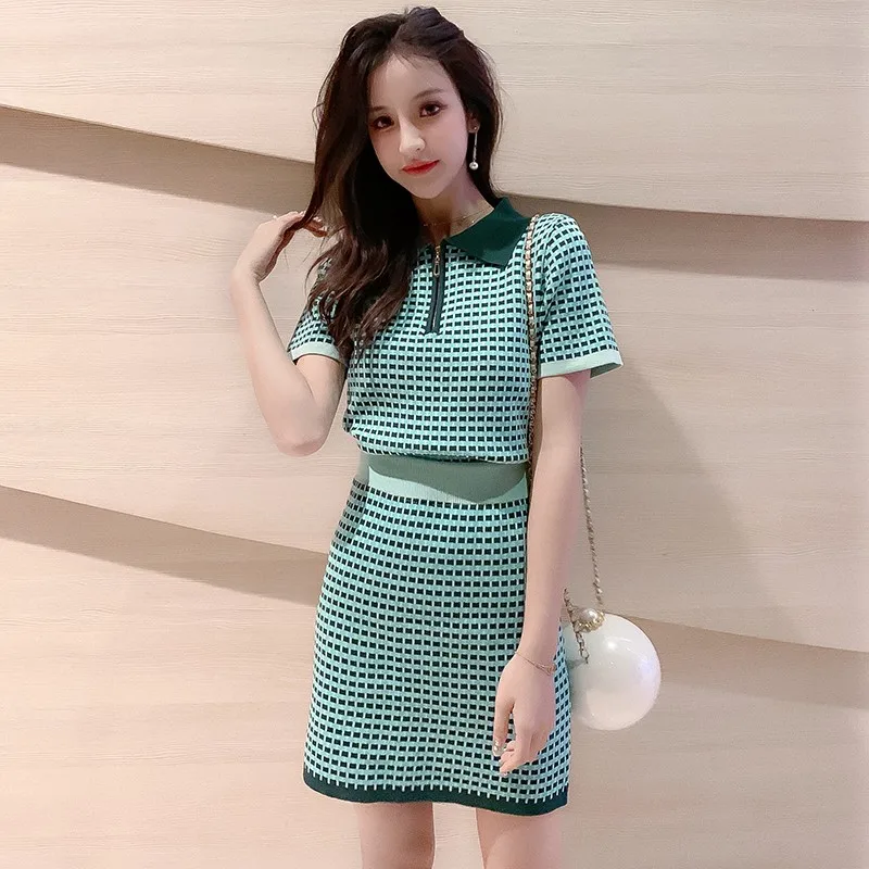Plaid short-sleeved Pullovers Knitted 2 Piece Sets 2019 Summer Runway Elegant Leisure Suit Hip Skirt Stretch Crop Top And Set
Plaid short-sleeved Pullovers Knitted 2 Piece Sets 2019 Summer Runway Elegant Leisure Suit Hip Skirt Stretch Crop Top And Set