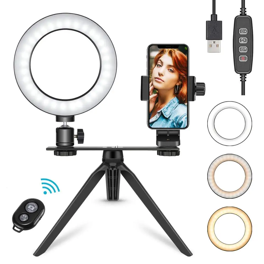 Neewer 6-inch LED Ring Light with Tripod Stand for Makeup YouTube Video Mini USB Camera Phone Holder Mount Bracket | Электроника