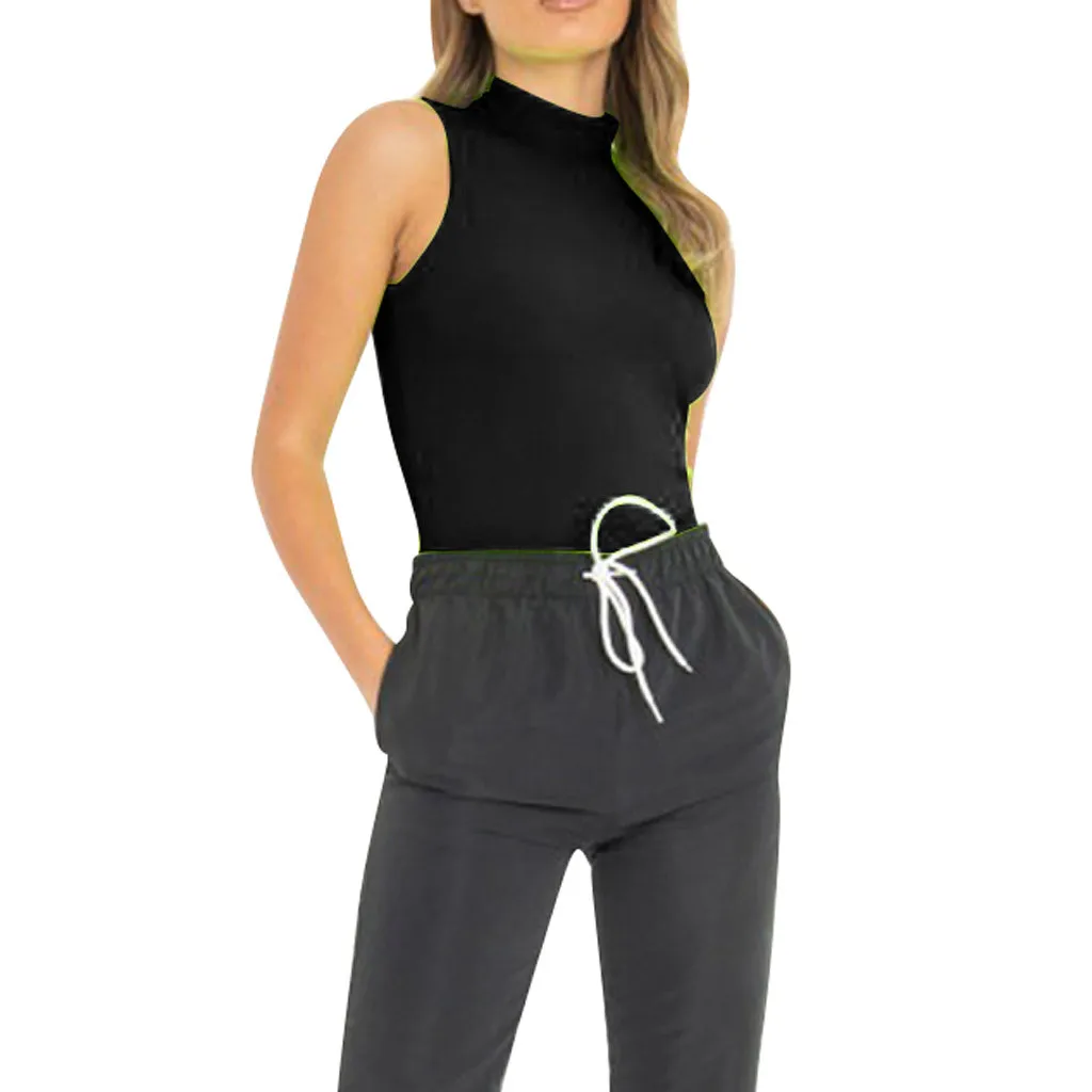 Womens Solid Black White Green Sleeveless Turtleneck Sexy Top Jumpsuit Leotard Tight Slim Romper Summer Clothing Ladies Bodysuit
Womens Solid Black White Green Sleeveless Turtleneck Sexy Top Jumpsuit Leotard Tight Slim Romper Summer Clothing Ladies Bodysuit