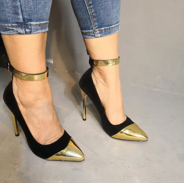 Fashion Pointed Toe Summer Shoes For Woman in Mixed Color Black and Gold Ankle Strap Heels Stilettos Pumps Metallic Heels
Fashion Pointed Toe Summer Shoes For Woman in Mixed Color Black and Gold Ankle Strap Heels Stilettos Pumps Metallic Heels