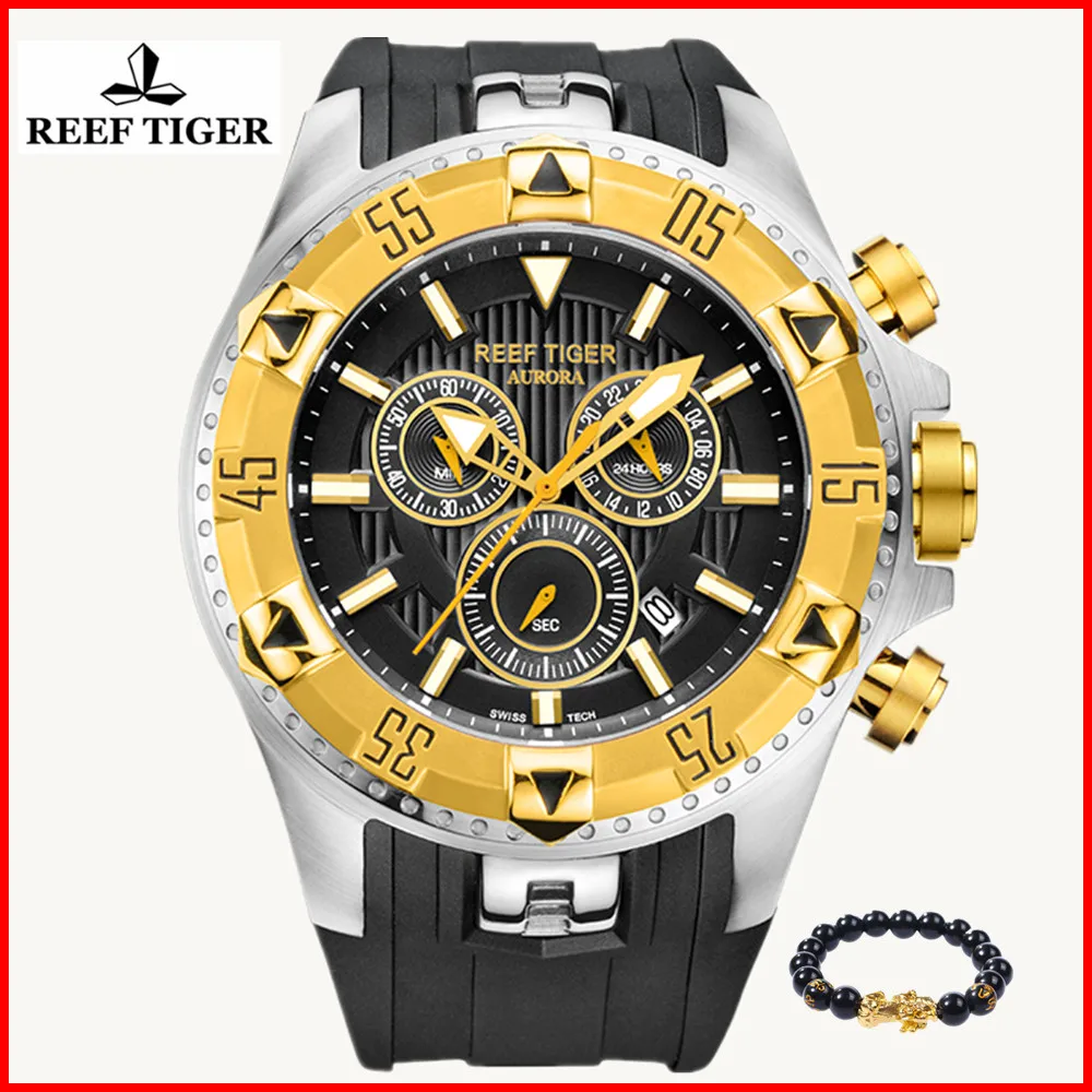 Reef Tiger Fashion Men Sports Quartz Watches with Chronograph Date Big Dial Super Luminous Steel Yellow Gold Stop Watch RGA303
Reef Tiger Fashion Men Sports Quartz Watches with Chronograph Date Big Dial Super Luminous Steel Yellow Gold Stop Watch RGA303