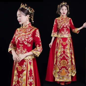 Elegant Chinese Bride Qipao Red Exquisite Embroidery Women Cheongsam Suit Ancient Royal Marriage Dress Gown Lady Gift S-XL
Elegant Chinese Bride Qipao Red Exquisite Embroidery Women Cheongsam Suit Ancient Royal Marriage Dress Gown Lady Gift S-XL
