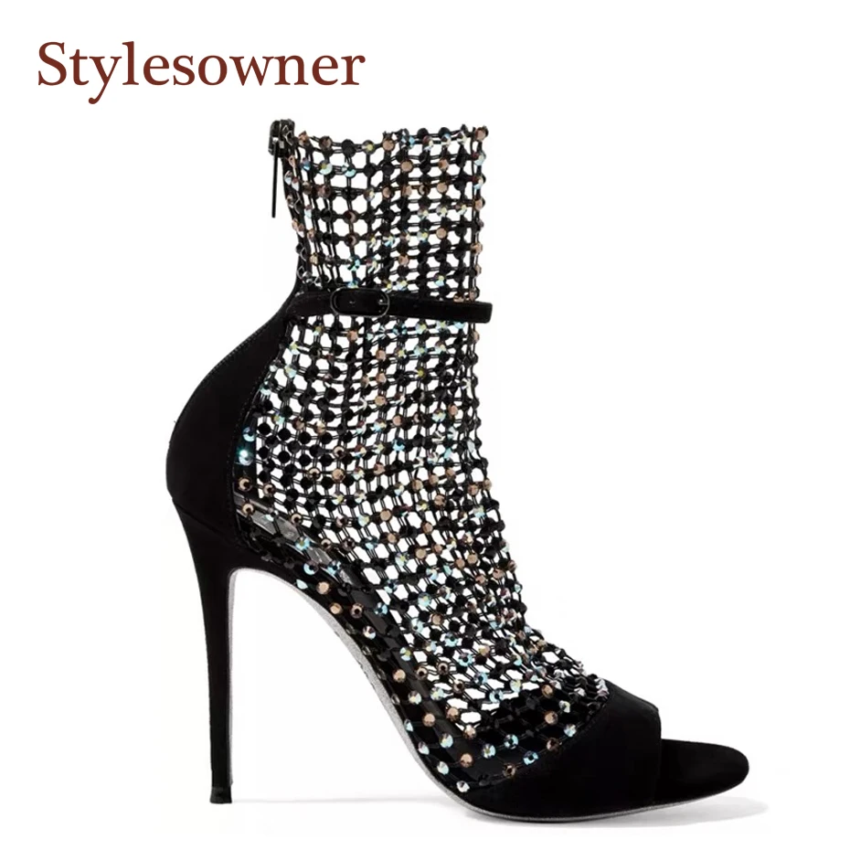 Stylesowner 2019 Summer New Shoes Net Sexy High Heels Hollow Roman Rhinestone Mesh Fish Mouth Stiletto Sandals Female Women
Stylesowner 2019 Summer New Shoes Net Sexy High Heels Hollow Roman Rhinestone Mesh Fish Mouth Stiletto Sandals Female Women