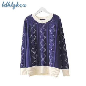 LDHTZKCX Navy Blue Argyle Loose Cotton Knitted Sweaters Female 2018 Autumn-winter New Sweet O-Neck Pullovers Chic Sweaters CX478
LDHTZKCX Navy Blue Argyle Loose Cotton Knitted Sweaters Female 2018 Autumn-winter New Sweet O-Neck Pullovers Chic Sweaters CX478