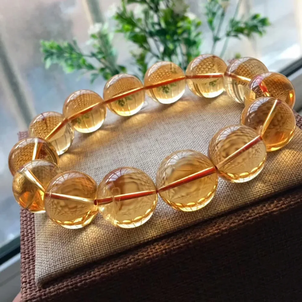 17mm Natural Citrine Quartz Crystal Yellow Bracelet Round Beads Wealthy Gemstone Stone Stretch Woman ManAAAAAA (1)