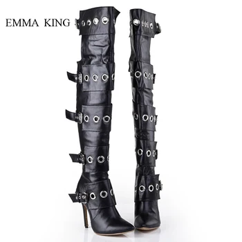 Winter Boots Women Rivets Stud Buckle Strap Black Over the Knee Boots Zipper Pointy Toe High Heels T-stage Catwalk Shoes Woman
Winter Boots Women Rivets Stud Buckle Strap Black Over the Knee Boots Zipper Pointy Toe High Heels T-stage Catwalk Shoes Woman