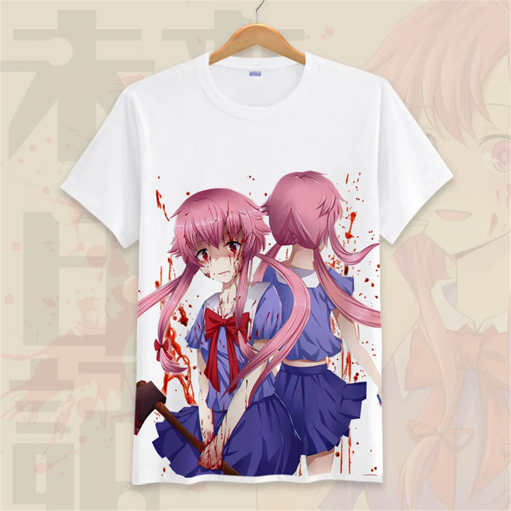 Футболка с героями аниме будущий Дневник Мужская футболка Mirai Nikki коротким