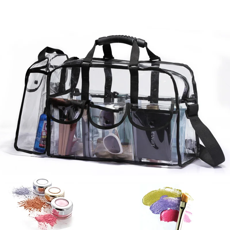 Multi-functional Transparent Larger cosmetic bag, PVC makeup traveling organizer storage bag with shoulder strap
Multi-functional Transparent Larger cosmetic bag, PVC makeup traveling organizer storage bag with shoulder strap