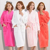 Flannel Women Men sleepwear robe Thick Warm Winter Shower Spa Robe bath Bathrobe Sleep Nightgown robe Men Dressing Gown image