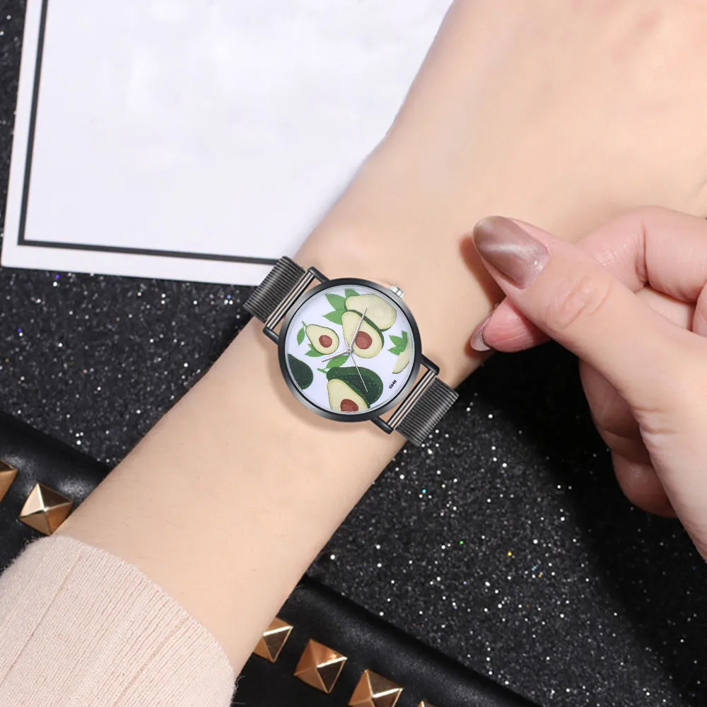 Woman Fashion Stainless steel mesh Band Analog Quartz Round Wrist Watches minimalist Avocado pattern unisex couple watch &Ff
Woman Fashion Stainless steel mesh Band Analog Quartz Round Wrist Watches minimalist Avocado pattern unisex couple watch &Ff