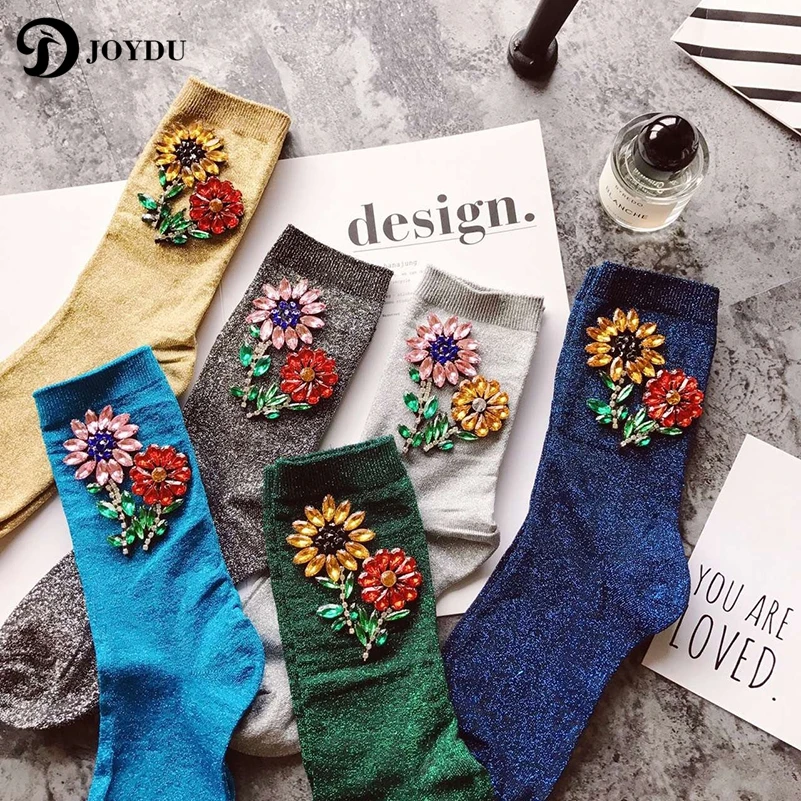 JOYDU high quality autumn winter fashion shining glitter socks 2017 knit women brand handmade bead flora diamond harajuku socks
JOYDU high quality autumn winter fashion shining glitter socks 2017 knit women brand handmade bead flora diamond harajuku socks