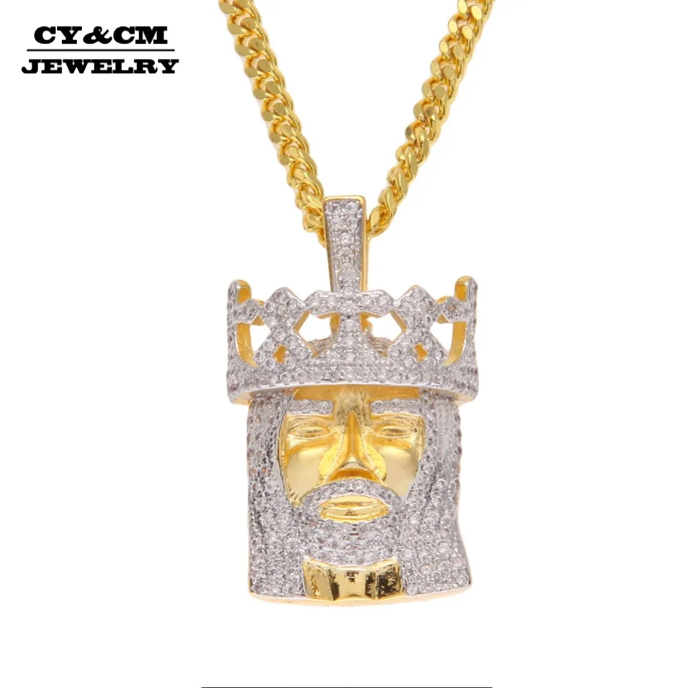 CY&CM Iced Out Micro Pave AAA Cubic Zirconia Crown Jesus Head Pendant Gold Color Royal King Hip Hop Religious Pendant Necklace
CY&CM Iced Out Micro Pave AAA Cubic Zirconia Crown Jesus Head Pendant Gold Color Royal King Hip Hop Religious Pendant Necklace