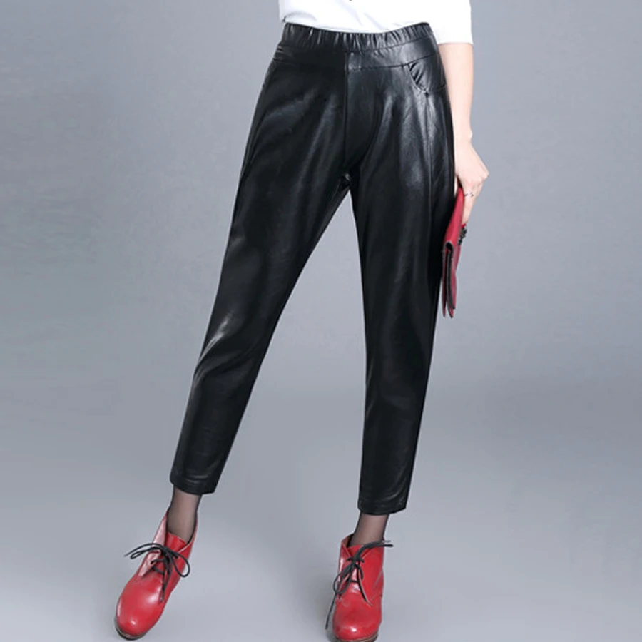 Korean Spring Fall Fashion Women Lady Elastic High Waisted Black Pu Leather Harem Pants , 4xl Ankle Length Trousers For Woman
Korean Spring Fall Fashion Women Lady Elastic High Waisted Black Pu Leather Harem Pants , 4xl Ankle Length Trousers For Woman