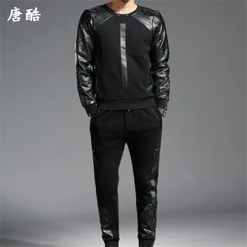 2019 Mens New brand Winter Thick Patchwork PU Leather Sportswear Black Track Suit Men Two Piece Set Fitness Sweatshirt Pants
2019 Mens New brand Winter Thick Patchwork PU Leather Sportswear Black Track Suit Men Two Piece Set Fitness Sweatshirt Pants
