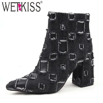 WETKISS Denim Ankle Boots Women High Heels Thick Boots Woman Pointed Toe Shoes Female Holed Party Shoes Ladies Autumn 2019 New
WETKISS Denim Ankle Boots Women High Heels Thick Boots Woman Pointed Toe Shoes Female Holed Party Shoes Ladies Autumn 2019 New