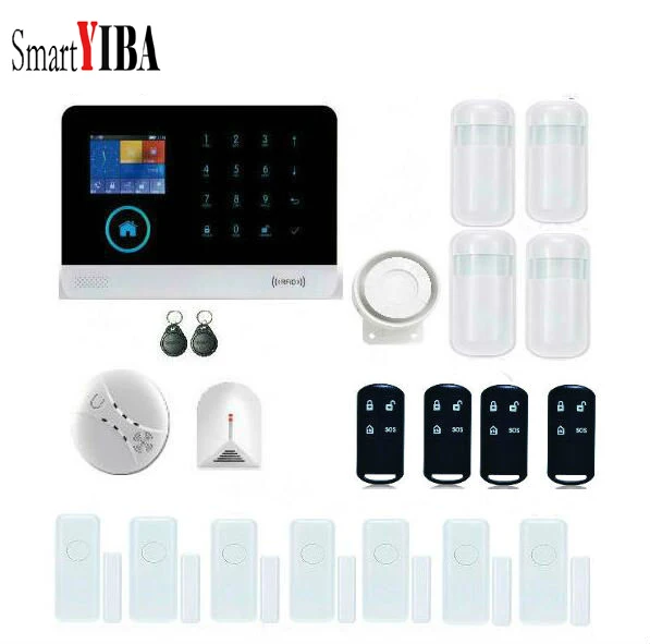 

SmartYIBA Wireless GSM SMS SOS Emergency Fire Alert Alarm System With Wireless Glass Break Detector Wireless Smoke Detector