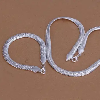 Wholesale Fashion men's Jewelry 925 Stamp Silver Plated Jewelry Sets 10mm flat snake chain bracelet necklace set joyas de plata
Wholesale Fashion men's Jewelry 925 Stamp Silver Plated Jewelry Sets 10mm flat snake chain bracelet necklace set joyas de plata