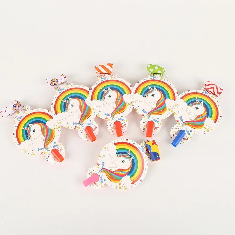 

High-quality 6Pcs/pack Unicorn Theme Noise maker Blowing Dragon Blowout Supplies Funny Whistles for Baby Kids Birthday Party