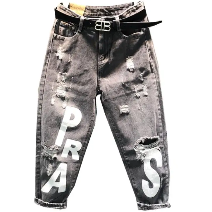 Spring autumn new fashion letter spray paint jeans hole women loose ankle length harem pants
Spring autumn new fashion letter spray paint jeans hole women loose ankle length harem pants