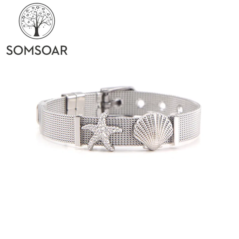 Dropshipping Somsoar Jewelry OCEANHOLIC SET Silver Mesh Bracelet with seashell & starfish Slide Charms as Beach Girl
Dropshipping Somsoar Jewelry OCEANHOLIC SET Silver Mesh Bracelet with seashell & starfish Slide Charms as Beach Girl