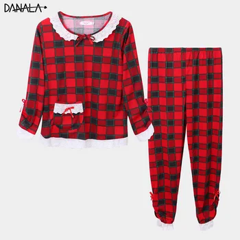 DANALA Autumn Winter Women Cotton Christmas Plaid Couple Pajamas Sets Long Sleeve Round Neck Lace Sleepwear Warm Home Suits
DANALA Autumn Winter Women Cotton Christmas Plaid Couple Pajamas Sets Long Sleeve Round Neck Lace Sleepwear Warm Home Suits