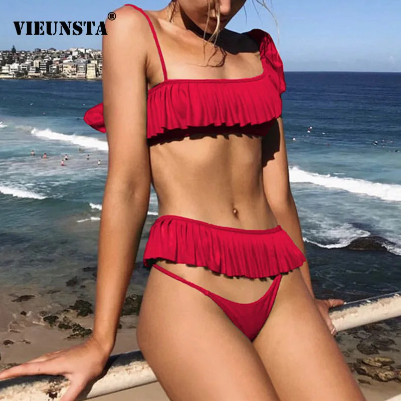 VIEUNSTA Sexy One Shoulder Ruffle Bikini Swimsuit Solid Women's Three Piece Swimwear Bikini Set Femme High Waisted Bathing Suits
VIEUNSTA Sexy One Shoulder Ruffle Bikini Swimsuit Solid Women's Three Piece Swimwear Bikini Set Femme High Waisted Bathing Suits
