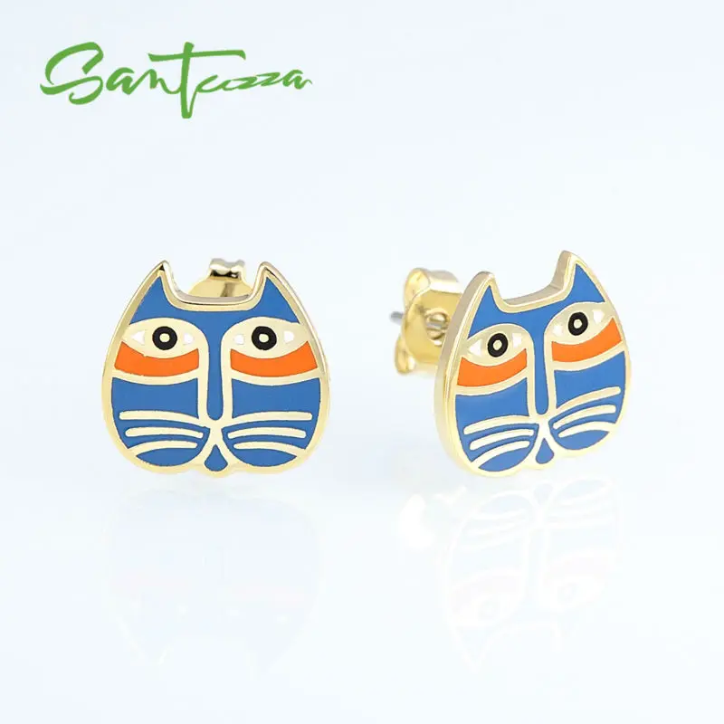 Santuzza Cat Animal Earrings for Women Yellow Gold Color Blue Cute Cat Kitty HANDMADE Enamel Stud Earrings Fashion Jewelry
Santuzza Cat Animal Earrings for Women Yellow Gold Color Blue Cute Cat Kitty HANDMADE Enamel Stud Earrings Fashion Jewelry