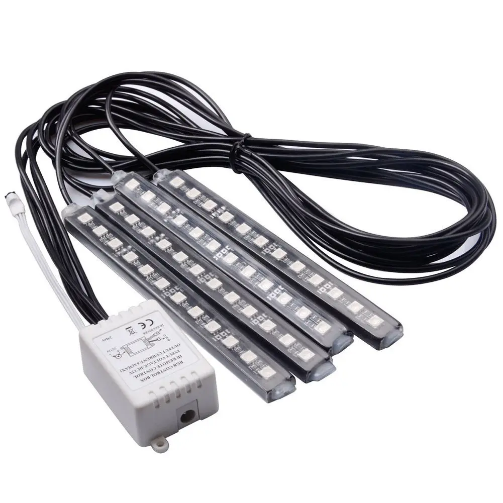 RGB 4pcs/set 12LED Car Interior Atmosphere Neon Light Strip Wireless Remote Control