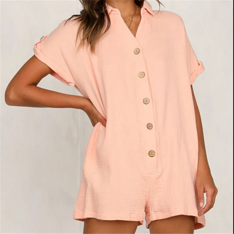 Trendy Women clothes Button turn-down collar Summer Playsuit Bodycon short sleeve Polyester Romper one pieces
Trendy Women clothes Button turn-down collar Summer Playsuit Bodycon short sleeve Polyester Romper one pieces