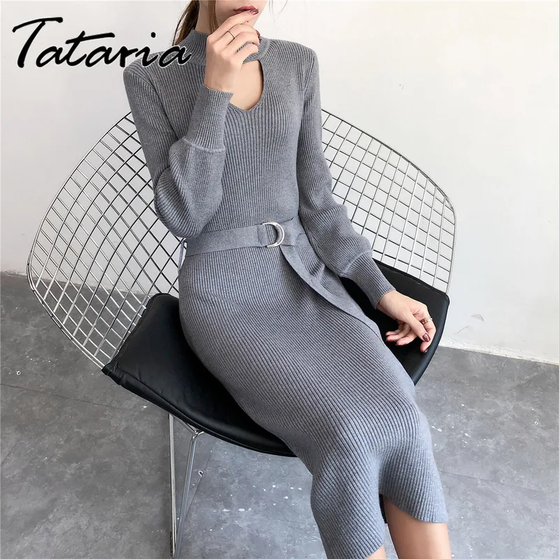 Tataria Knitted Sweater Dress Women Knit Dress Long Sleeve Dresses Women Autumn V Neck Black Sweater Dress Elegant Slim Casual
Tataria Knitted Sweater Dress Women Knit Dress Long Sleeve Dresses Women Autumn V Neck Black Sweater Dress Elegant Slim Casual