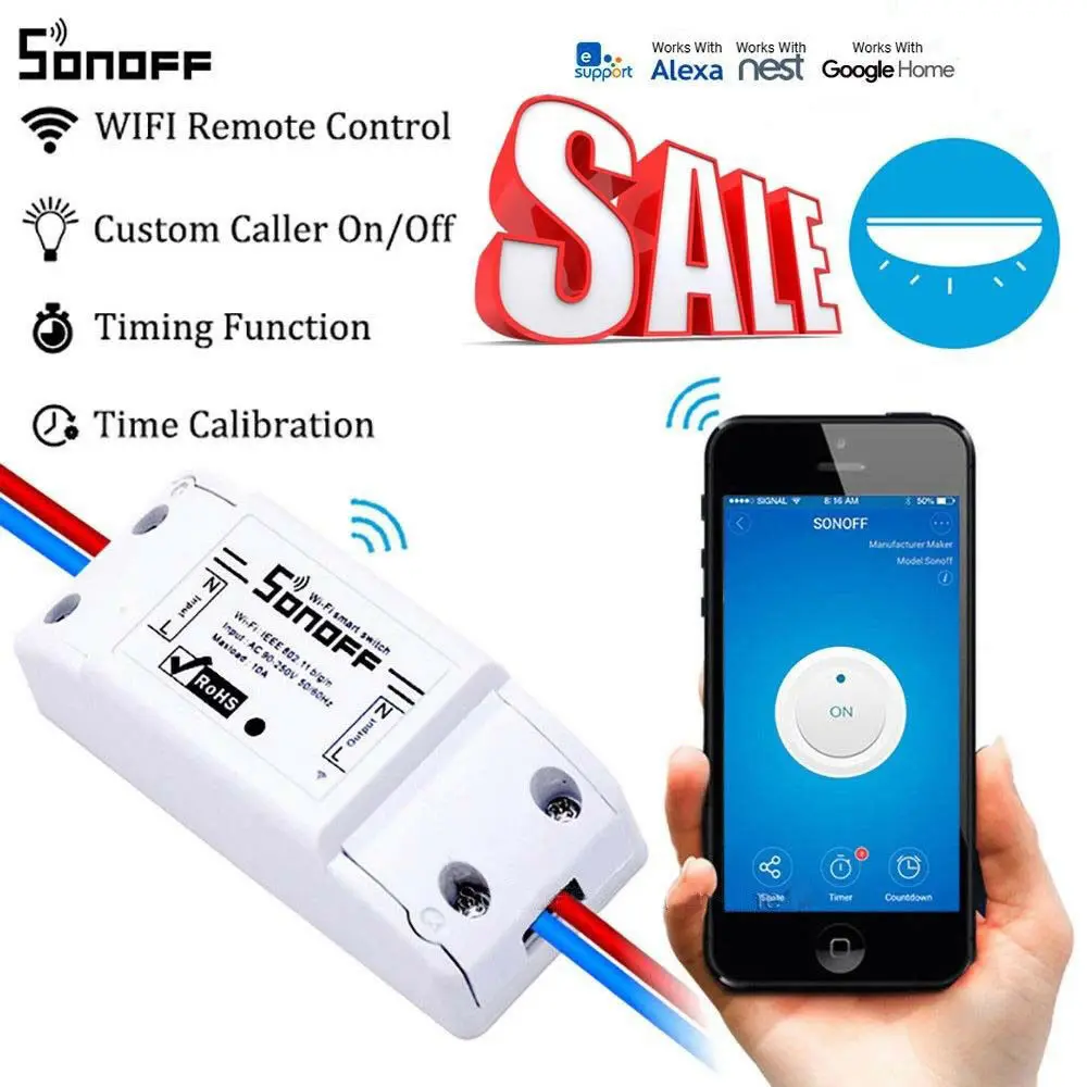 10PCS SONOFF Basic Wireless Wifi Switch Remote Control Automation Module DIY Timer Universal Smart Home 10A 220V AC 90-250V HWC
10PCS SONOFF Basic Wireless Wifi Switch Remote Control Automation Module DIY Timer Universal Smart Home 10A 220V AC 90-250V HWC