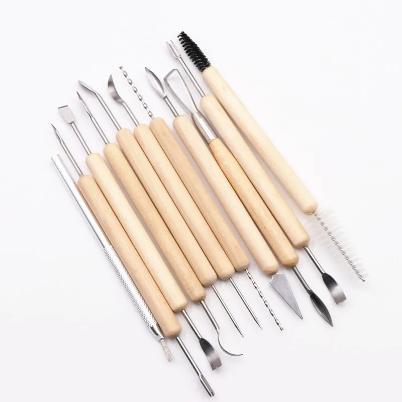 

11pcs Clay Sculpting Kit Sculpt Smoothing Wax Carving Pottery Ceramic Tools Polymer Shapers Modeling Carved Tool Wood Handle Set