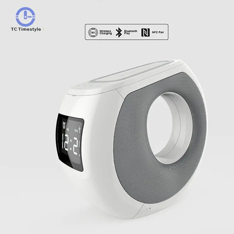 Design Stylish Multifunction Handsfree Wireless Charging Stereo Speakers LCD Display Desktop Alarm Clock with NFC AUX Playback
Design Stylish Multifunction Handsfree Wireless Charging Stereo Speakers LCD Display Desktop Alarm Clock with NFC AUX Playback