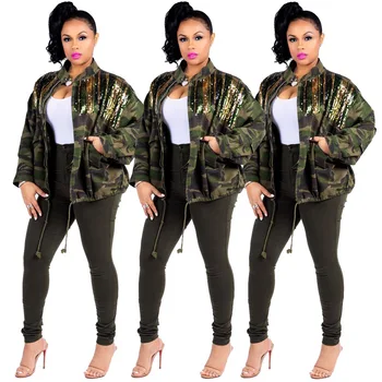 Fall Winter Camouflage Print Casual Jackets Women Stand Collar Full Sleeve Coat Streetwear Army Green Outwear Open Sequin Stitch
Fall Winter Camouflage Print Casual Jackets Women Stand Collar Full Sleeve Coat Streetwear Army Green Outwear Open Sequin Stitch