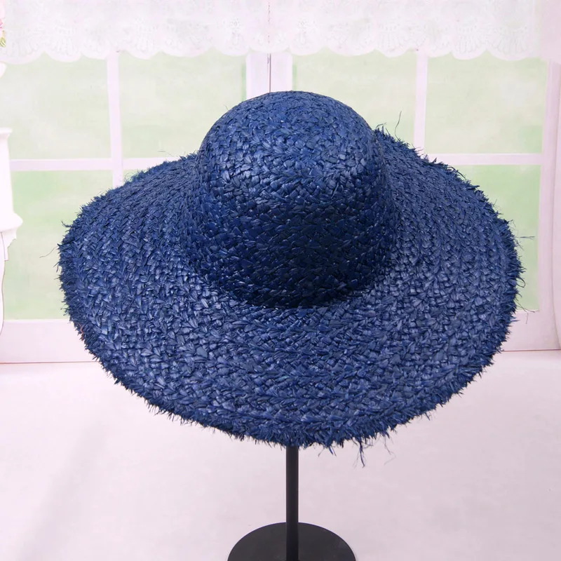 

Elegant Women Floppy Raffia Straw Hat 13cm Wide Brim Summer Hat Solid Classical Sun Beach Hat Lady Race kentucky Derby Hat