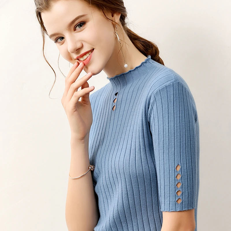 Spring Summer New Short-sleeved Women's Sweaters Fashion Solid Color Shirt Turtleneck Broken Holes Knitted Pullover Sweater
Spring Summer New Short-sleeved Women's Sweaters Fashion Solid Color Shirt Turtleneck Broken Holes Knitted Pullover Sweater