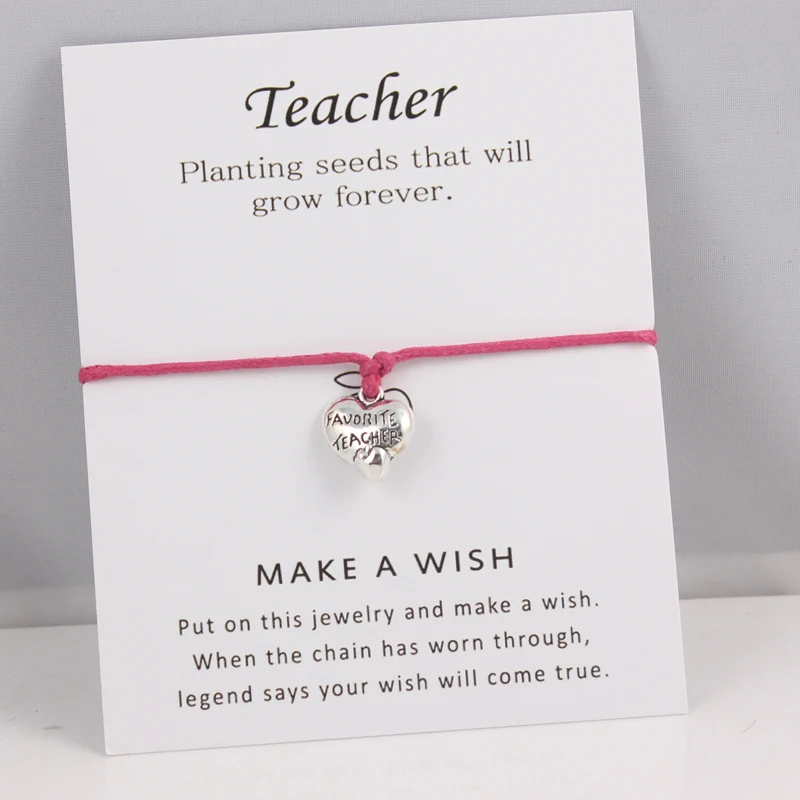 Silver Favorite Teacher Charms Bracelets Adjustable Wish Card Bracelets For Women Men Gifts For Teacher's Day Gifts
Silver Favorite Teacher Charms Bracelets Adjustable Wish Card Bracelets For Women Men Gifts For Teacher's Day Gifts