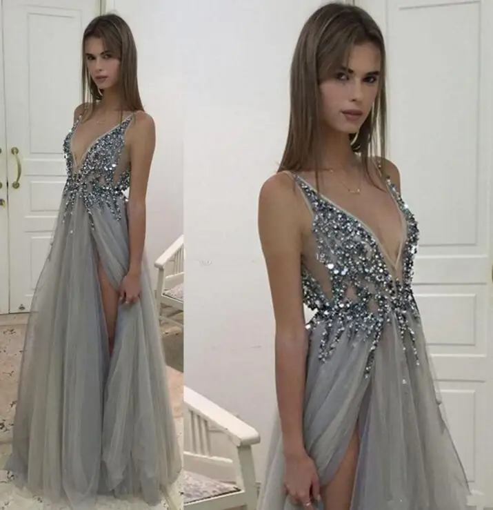 High Quality A Line Prom Dresses 2018 Evening Dress Sexy Deep V Neck Side Split Formal Dress Party Gowns Crystal Tulle M
High Quality A Line Prom Dresses 2018 Evening Dress Sexy Deep V Neck Side Split Formal Dress Party Gowns Crystal Tulle M