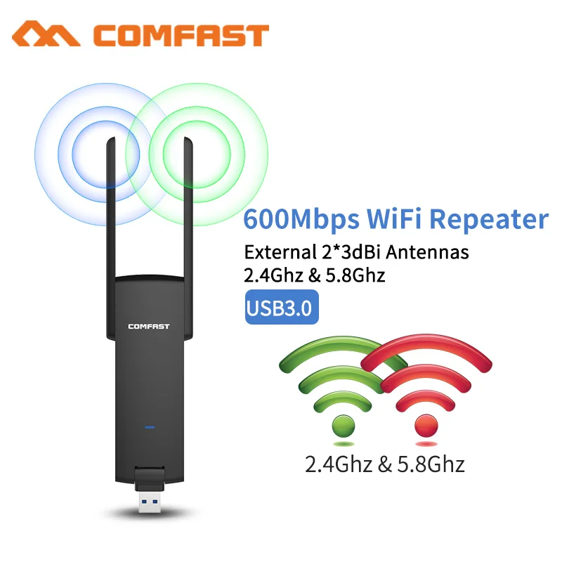 Dual Band 600Mbps Mi USB 3.0 WiFi Amplifier Wireless Router Expander 2*3dbi Antenna Wi-Fi Booster Network Signal mi | Компьютеры и