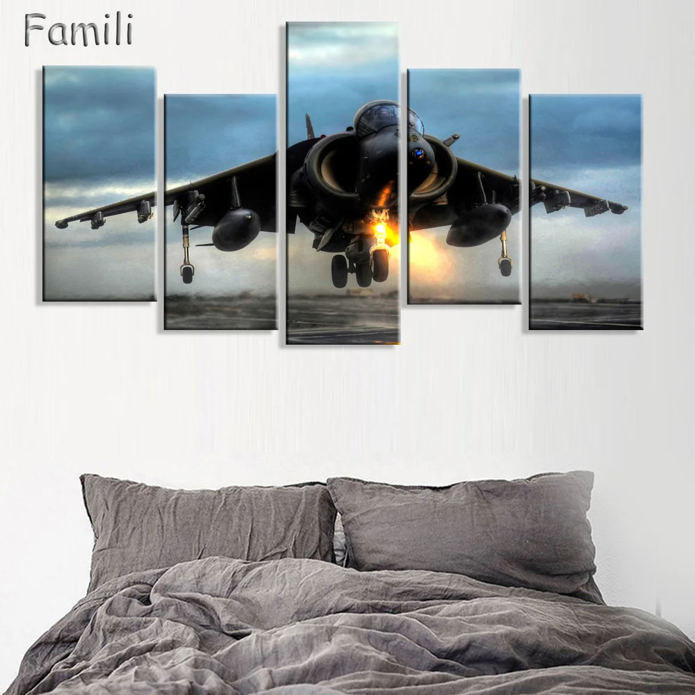 

Free shippDirect Selling Cuadros 5Panel Modern Fighter Aircraft Canvas Painting Combat Wall Picture Art For Living Room Unframed