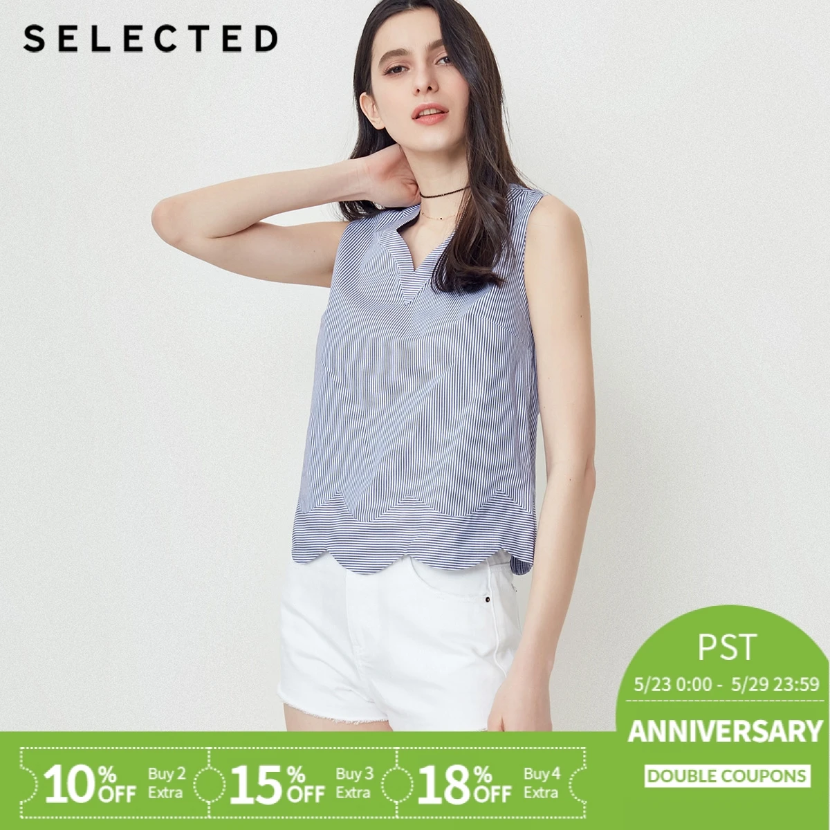 SELECTED women's new business casual cotton striped sleeveless V-neck shirt S|4182W3503
SELECTED women's new business casual cotton striped sleeveless V-neck shirt S|4182W3503