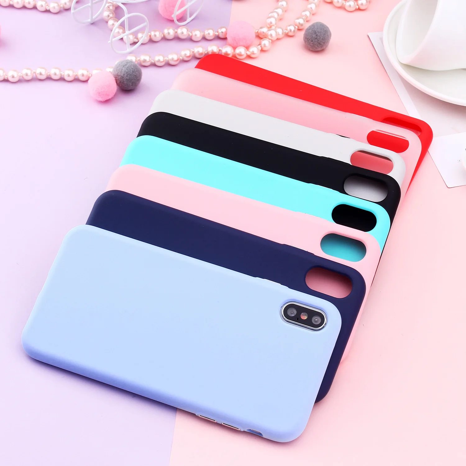 

Phone Case For iPhone 7 6 6s 8 X Plus 5 5s SE XR XS Max 11Pro Simple Solid Color Ultrathin Soft TPU Case Candy Color Back Cover