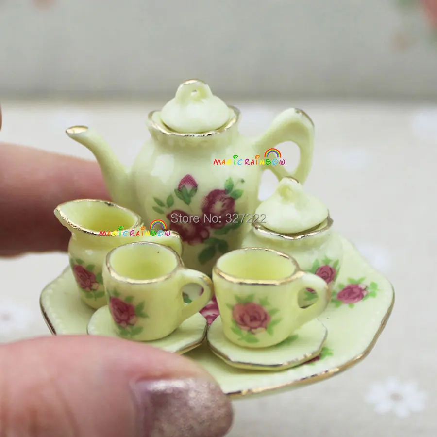 Mini Coffee Tea Set Porcelain Dish Plate Pot Cup Teapot 8pc Yellow Color with Flower Pattern 1 12 scale Dollhouse Miniatures
Mini Coffee Tea Set Porcelain Dish Plate Pot Cup Teapot 8pc Yellow Color with Flower Pattern 1 12 scale Dollhouse Miniatures