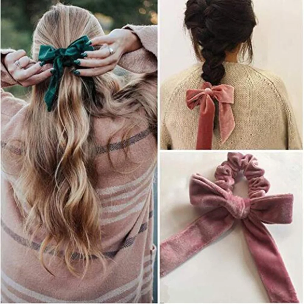 

Velvet Scrunchies Elastic Hair Band Bow Tie Streamers Hair Ropes Ponytail Holders Girls Sweet Women accesorios para el cabello